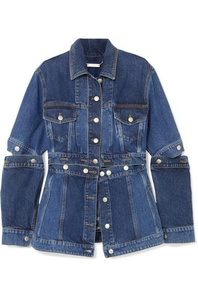 Shop Alexander Mcqueen Layered Denim Peplum Jacket In Blue