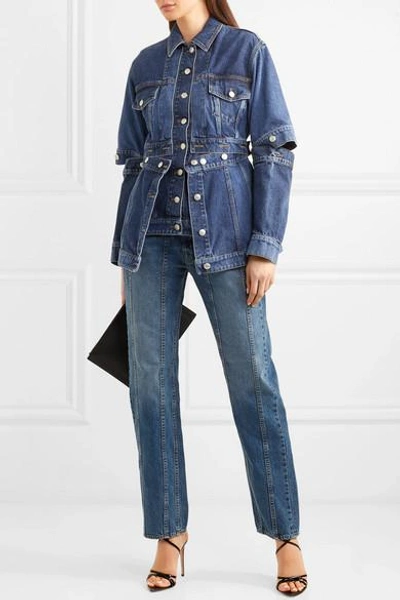 Shop Alexander Mcqueen Layered Denim Peplum Jacket In Blue