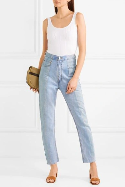 Shop E.l.v Denim The Twin Two-tone High-rise Straight-leg Jeans In Blue