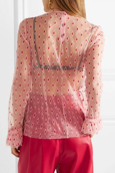 Shop Philosophy Di Lorenzo Serafini Ruffle-trimmed Embroidered Tulle Blouse In Blush