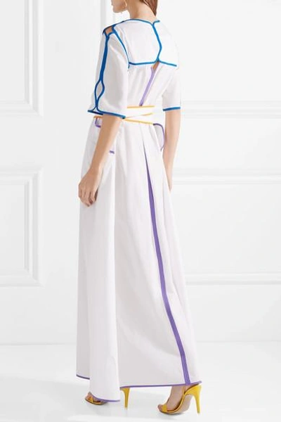 Shop Rosie Assoulin Belted Color-block Cotton-poplin Maxi Dress In White