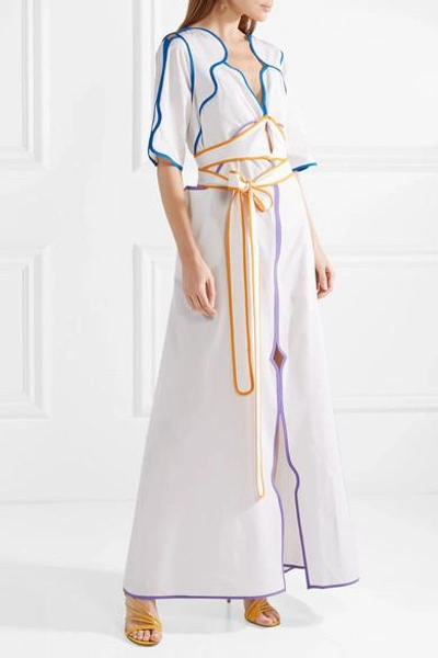 Shop Rosie Assoulin Belted Color-block Cotton-poplin Maxi Dress In White