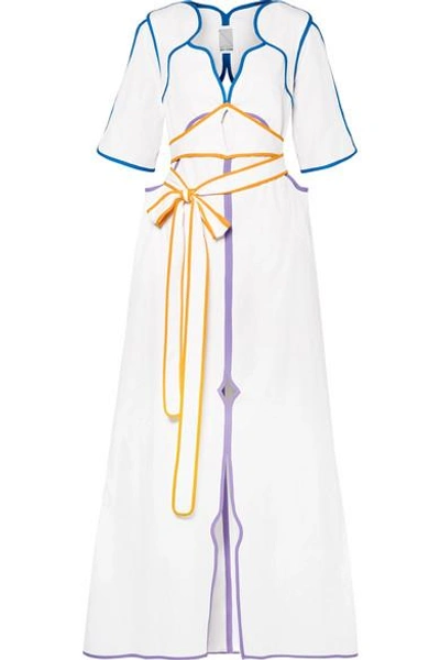 Shop Rosie Assoulin Belted Color-block Cotton-poplin Maxi Dress In White