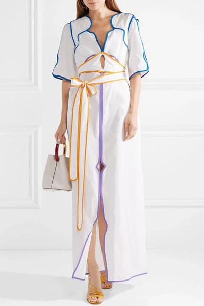 Shop Rosie Assoulin Belted Color-block Cotton-poplin Maxi Dress In White