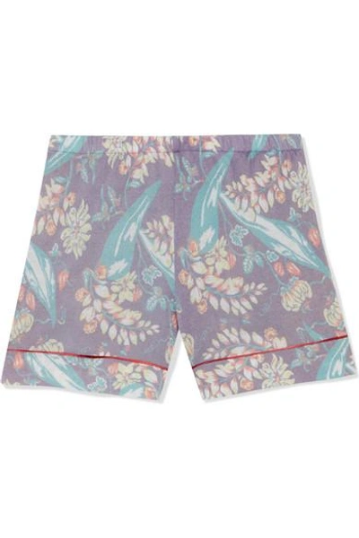 Shop The Elder Statesman Printed Cashmere And Silk-blend Shorts In Purple