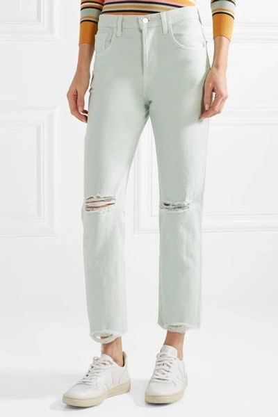 Shop J Brand Wynne Distressed High-rise Straight-leg Jeans In Mint