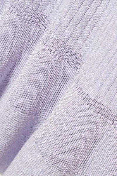 Shop Michael Michael Kors Pointelle-knit Peplum Sweater In Lilac
