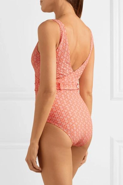 Shop Lisa Marie Fernandez Yasmin Wrap-effect Seersucker Swimsuit In Orange