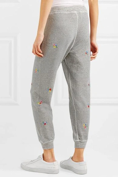 Shop The Great The Cropped Embroidered Cotton-blend Jersey Track Pants In Gray