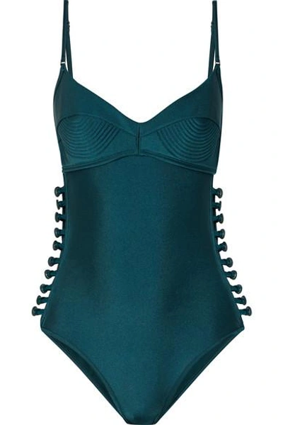 Shop Zimmermann Melody Bullet Cutout Swimsuit In Emerald