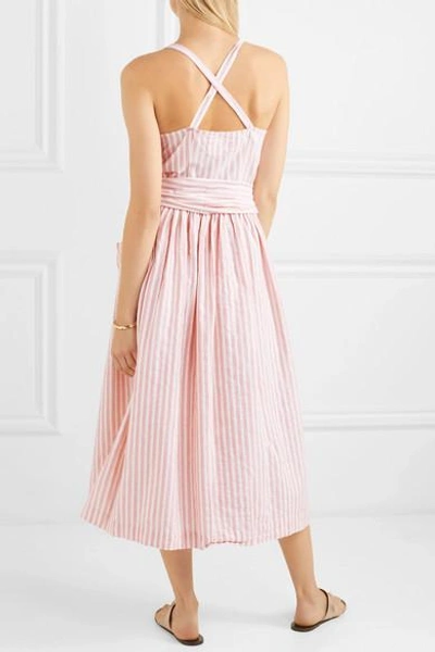 Shop The Great The Carriage Striped Cotton Midi Dress In Pink