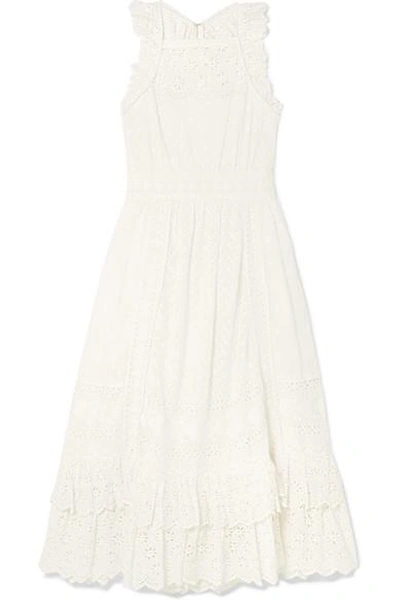 Shop Ulla Johnson Willow Ruffled Broderie Anglaise Cotton Midi Dress In White
