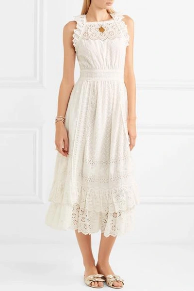 Shop Ulla Johnson Willow Ruffled Broderie Anglaise Cotton Midi Dress In White