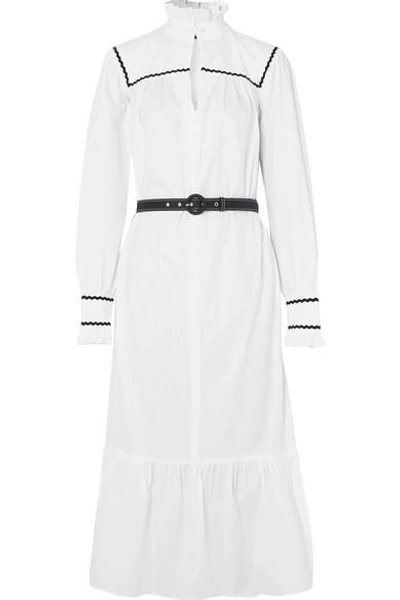 Shop Alexa Chung Ruffle-trimmed Cotton-seersucker Midi Dress In White