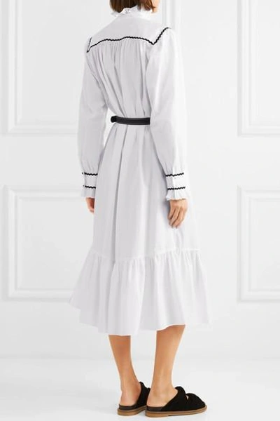 Shop Alexa Chung Ruffle-trimmed Cotton-seersucker Midi Dress In White