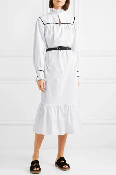 Shop Alexa Chung Ruffle-trimmed Cotton-seersucker Midi Dress In White