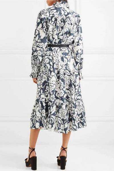 Shop Alexa Chung Ruffle-trimmed Printed Cotton-poplin Midi Dress In Navy