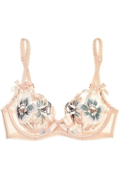 Agent Provocateur Julie Satin-trimmed Embroidered Tulle Underwired Bra In  Beige | ModeSens