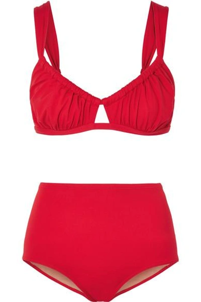 Shop Three Graces London Bridget Ruched Bikini In Red