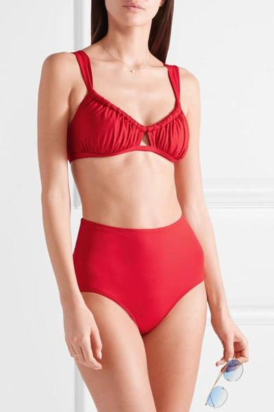 Shop Three Graces London Bridget Ruched Bikini In Red