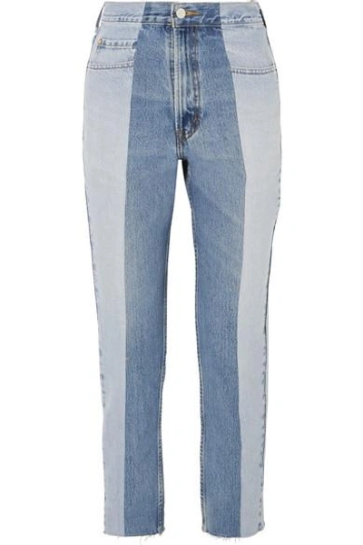 Shop E.l.v Denim The Twin Two-tone High-rise Straight-leg Jeans In Mid Denim