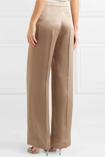 Shop Ralph & Russo Silk-satin Wide-leg Pants In Sand