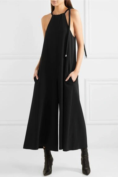 Japron Sleeveless Halter Wide leg Stretch cady Jumpsuit In Black