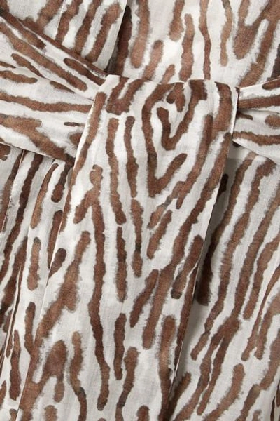 Shop On The Island By Marios Schwab Balos Zebra-print Cotton-voile Robe In Dark Brown