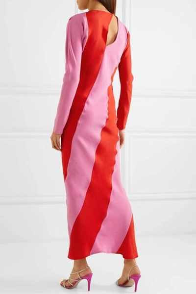 Shop Attico Envers Striped Satin-crepe Maxi Dress In Red
