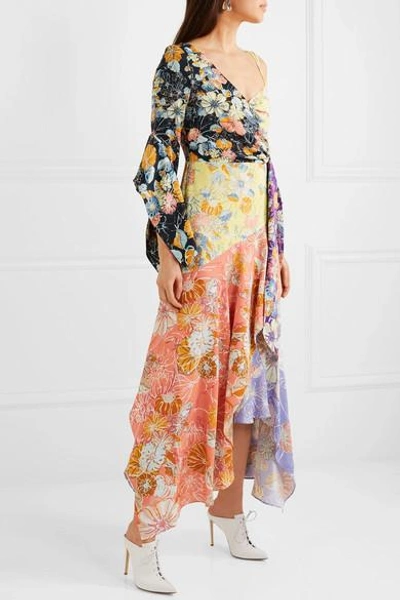 Shop Peter Pilotto Cold-shoulder Wrap-effect Patchwork Printed Crepe Dress In Pastel Yellow