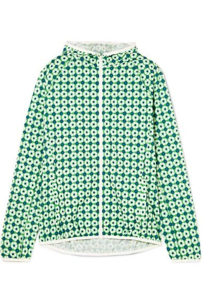 Shop Tory Sport Hooded Floral-print Shell Jacket In Green