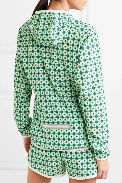 Shop Tory Sport Hooded Floral-print Shell Jacket In Green
