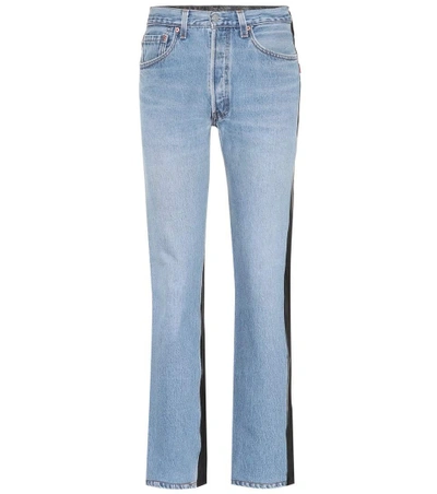 Shop Vetements Leather And Denim Jeans In Blue