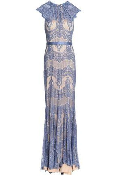 Shop Catherine Deane Woman Idella Satin-trimmed Ruffled Corded Lace Gown Lilac