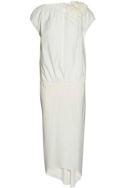Shop Brunello Cucinelli Gathered Embellished Cotton-blend Dress In White