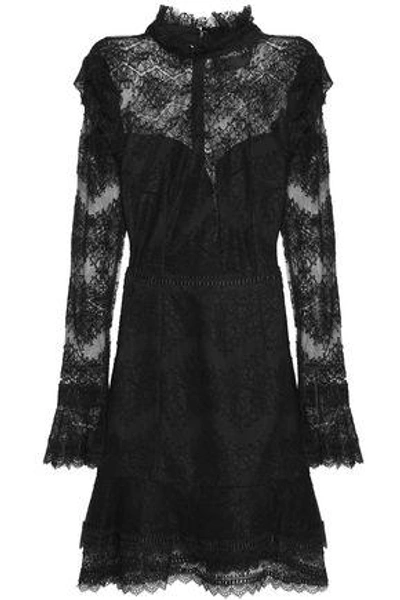 Shop Nicholas Woman Ruffled Cotton-blend Lace Mini Dress Black