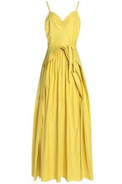 Shop Maison Margiela Woman Pleated Coated Cotton-canvas Gown Yellow