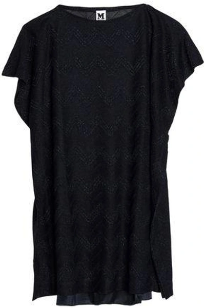 Shop M Missoni Draped Metallic Crochet-knit Mini Dress In Midnight Blue