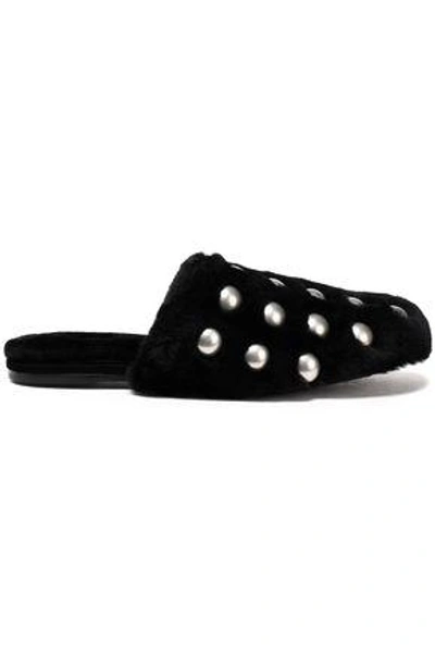 Shop Alexander Wang Amelia Studded Shearling Slippers In Black