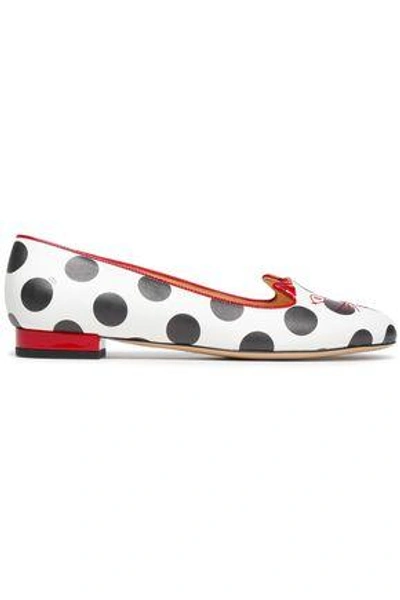 Shop Charlotte Olympia Woman Embroidered Polka-dot Leather Slippers White