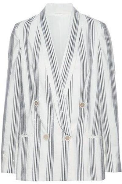 Shop Brunello Cucinelli Sequin-embellished Silk-blend Blazer In Off-white
