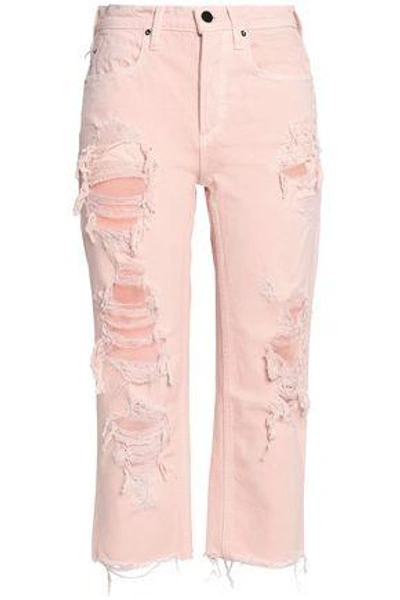 Shop Alexander Wang Cropped Distressed Boyfriend Jeans In Pastel Pink