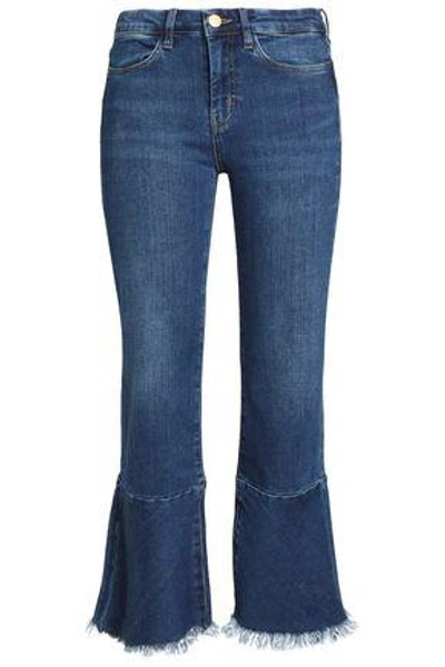 Shop M.i.h. Jeans Cropped Frayed High-rise Flared Jeans In Mid Denim