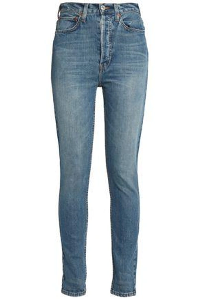 Shop Re/done By Levi's Woman Faded High-rise Skinny Jeans Dark Denim