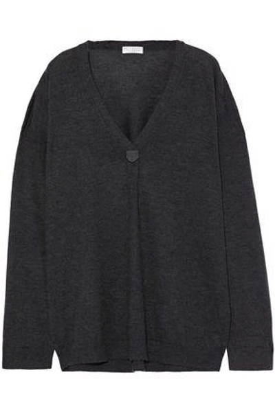 Shop Brunello Cucinelli Woman Bead-embellished Cashmere And Silk-blend Sweater Charcoal