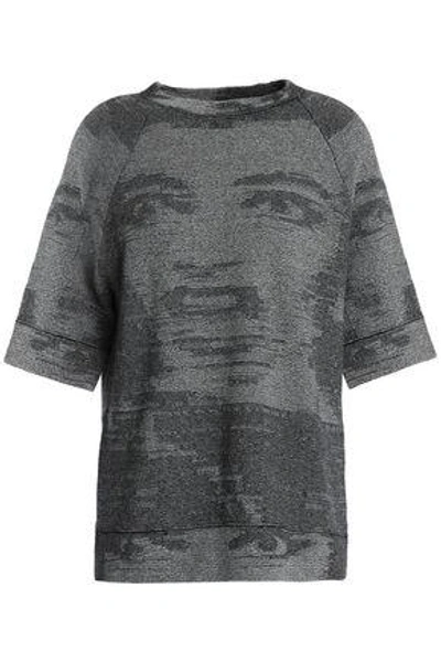 Shop Marc Jacobs Woman Intarsia-knit Wool, Silk And Linen-blend Top Anthracite
