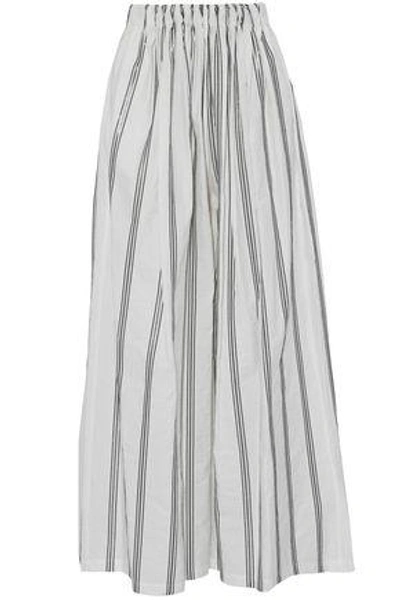 Shop Brunello Cucinelli Woman Sequin-embellished Cotton-blend Poplin Wide-leg Pants Off-white