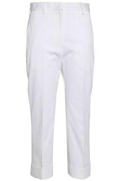 Shop Jil Sander Woman Cropped Cotton-blend Twill Tapered Pants White