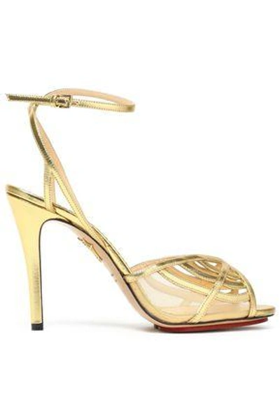 Shop Charlotte Olympia Woman Cutout Metallic Leather Sandals Gold
