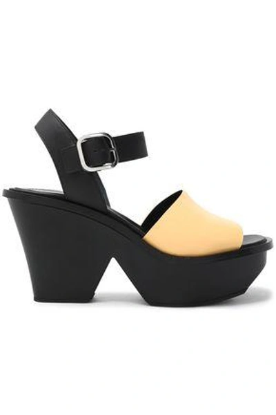 Shop Marni Woman Two-tone Leather Platform Sandals Cream